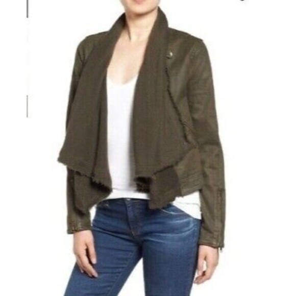 Free People Boho Coated Drape Front Moto Jacket Olive Size 8 - Picture 2 of 7